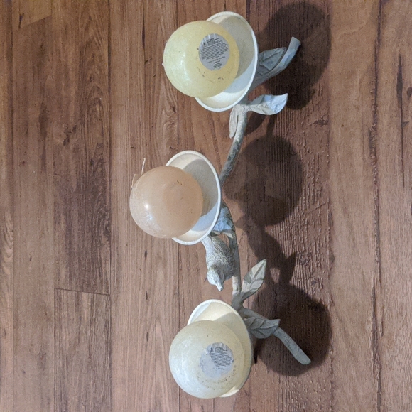 Candle Stand Whitewashed Bird  w/3 Pear Designed Candles - Picture 11 of 12